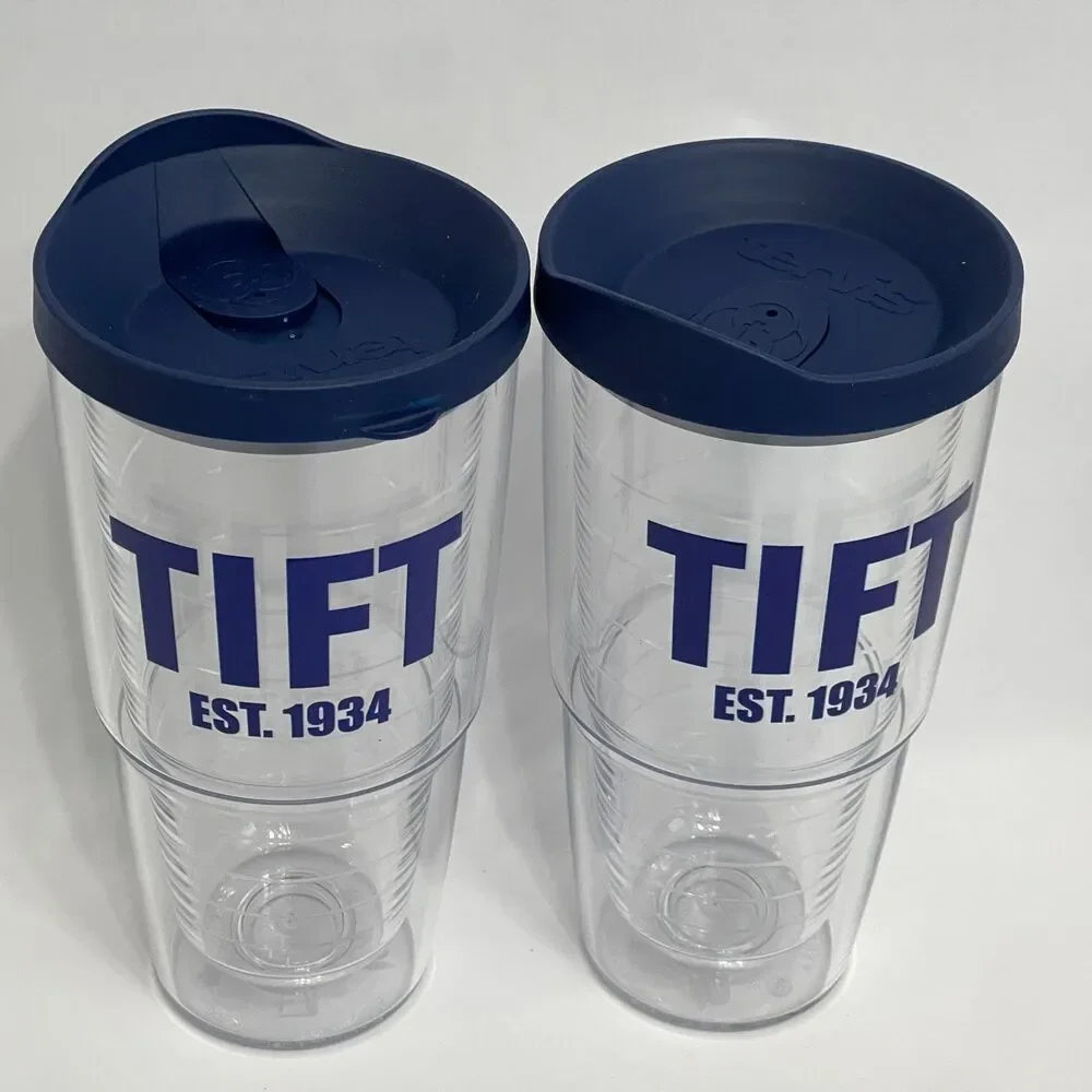 TIFT Tervis Tumblers Hot Cold Drinks with Lid Clear Blue 8 1/8
